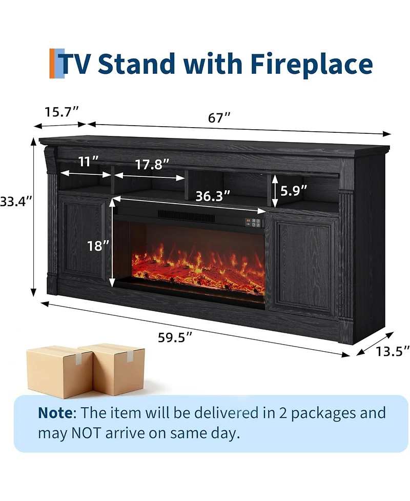 gaomon Farmhouse Fireplace Tv Stand, Entertainment Center with Open Storage Cabinets for TVs