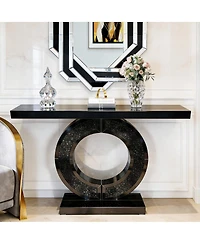Streamdale Furniture Mirrored O-Shaped Console Table with Crystal Accents