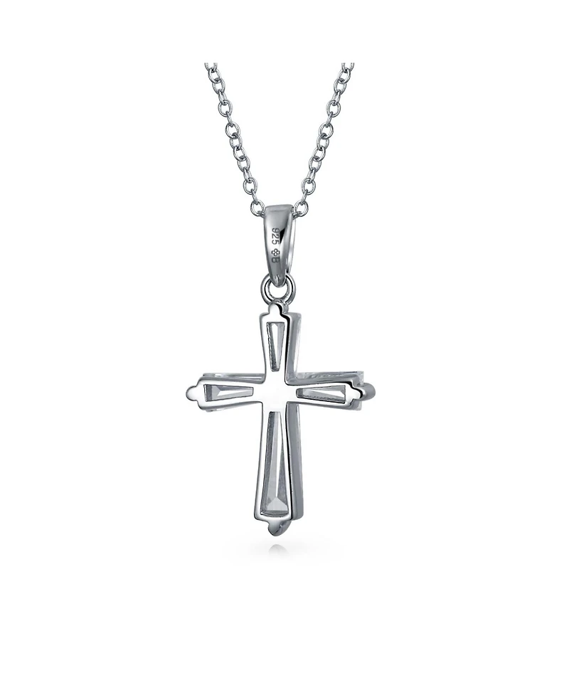 Bling Jewelry Elegant Small Minimalist Baguette-Cut Cubic Zirconia Religious Cross Pendant Necklacet .925 Sterling Silver