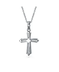 Bling Jewelry Elegant Small Minimalist Baguette-Cut Cubic Zirconia Religious Cross Pendant Necklacet .925 Sterling Silver