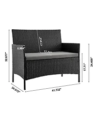 Flynama 4 Piece Outdoor Conversation Patio Set with 2 Armchairs 1 Loveseat and Tempered Glass Coffee Table for Backyard Garden Porch