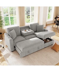 Streamdale Furniture 90" L-Shaped Sleeper Sofa w/ Storage Chaise & Cup Holders