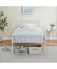gaomon Twin-xl Bed Frame with Headboard and Footboard for Girls Boys, Metal Platform Iron-Art Sweet Heart, Under Storage