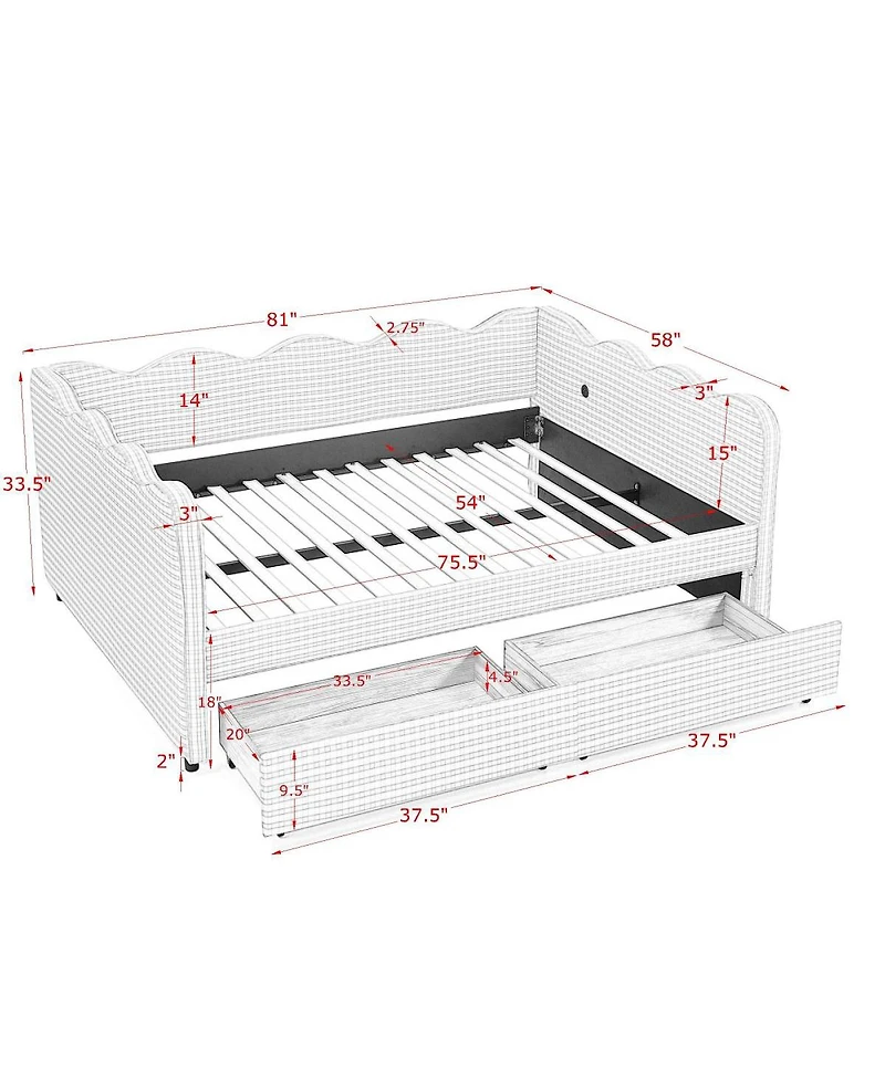 Streamdale Furniture Streamdale Cozy Gingham Daybed with Storage Drawers
