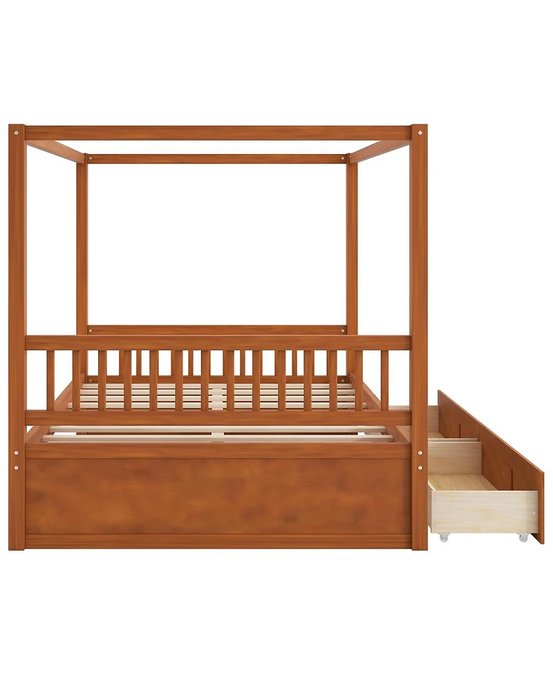 Streamdale Furniture Streamdale Wooden Canopy Bed with Storage Drawers, Queen size, Walnut
