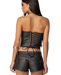 Edikted Womens Ryan Faux Leather Cargo Corset Top