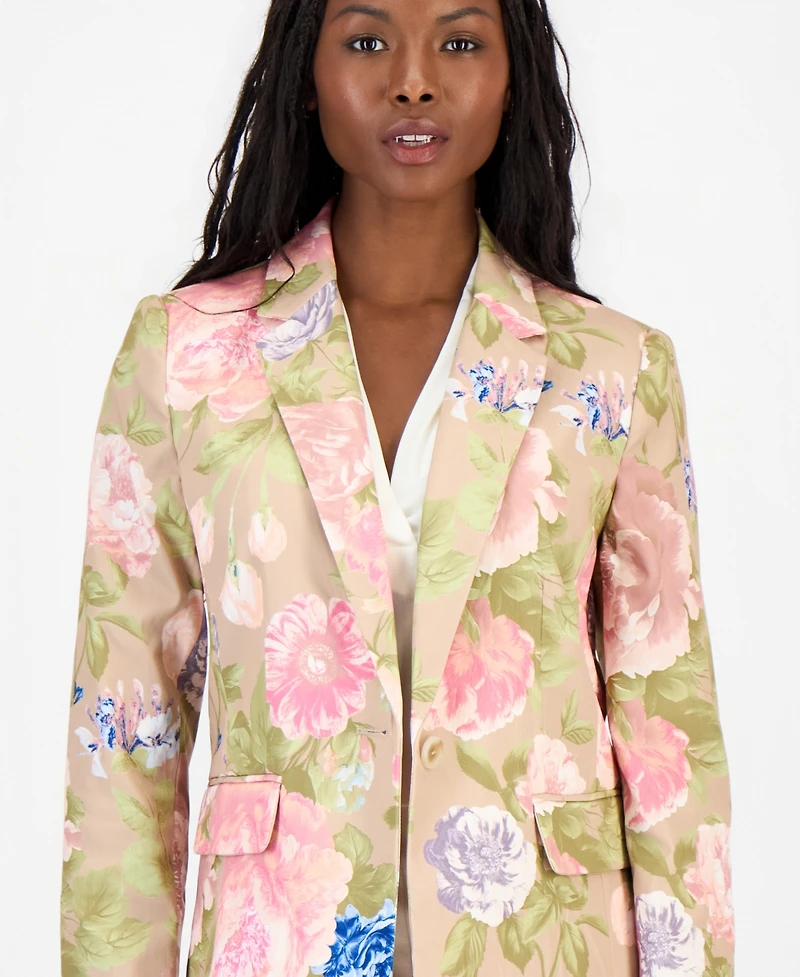 Tahari Asl Petite Printed Sateen One-Button Blazer