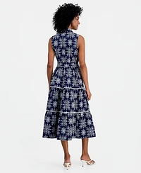 Robbie Bee Women's Printed Collared Neck Midi Dress