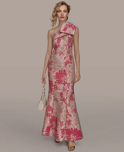 Donna Karan New York Women's Jacquard Bow-Trim One-Shoulder Gown