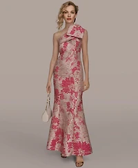 Donna Karan New York Women's Jacquard Bow-Trim One-Shoulder Gown