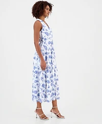 Robbie Bee Women's V-Neck Sleeveless Tiered Dress