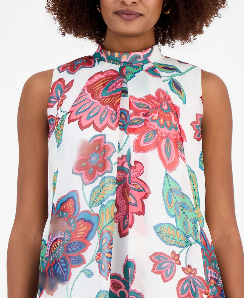 Robbie Bee Women's Printed Mock-Neck Sleeveless Shift Dress