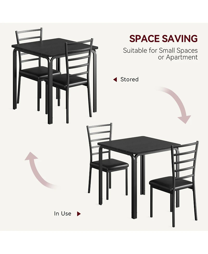 gaomon 3-Piece Kitchen Dining Room Table Chair Set,Dining Table Set for 2,Square 29.1 x 29.1 x 30 in Table with 2 Metal- Chair