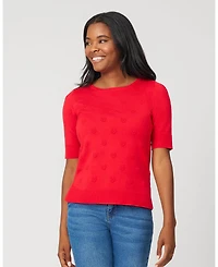 Cable & Gauge Women's Textured Heart Elbow Sleeve Sweater