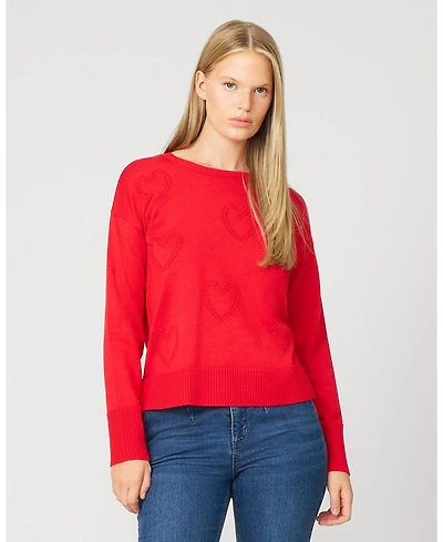 Cable & Gauge Women's Textured Heart Bow Crewneck Sweater