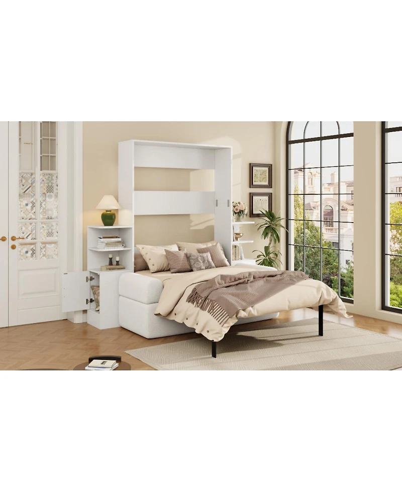 Streamdale Furniture Queen Size Wall Murphy Bed with Sofa and Storage Cabinets