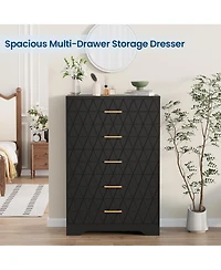 gaomon Tall Dresser for Bedroom with 5 Drawers, Wood Chest of Drawers Gold Handles, Modern Nightstand Bedside Closet, Wooden Storage Cabinet