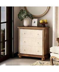 Yigii Rustic 3-Drawer Nightstand with Leaf Carvings