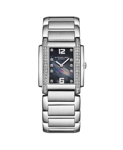 Stuhrling Serafine 4089.4 Women s Rectangular Quartz Watch, Mother-of-Pearl Dial & Swarovski Crystal Bezel