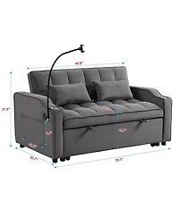 Clihome Modern Velvet Loveseat Futon Sofa Couch w/Pullout Bed,3 1 Convertible Sleeper Bed with adjustable Reclining Backrest