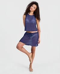 Miken Women's Crochet Tie-Waist Swim Cover Up Skirt, Macy's Exclusive