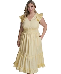 Vince Camuto Plus Flutter-Sleeve Tiered Maxi Dress