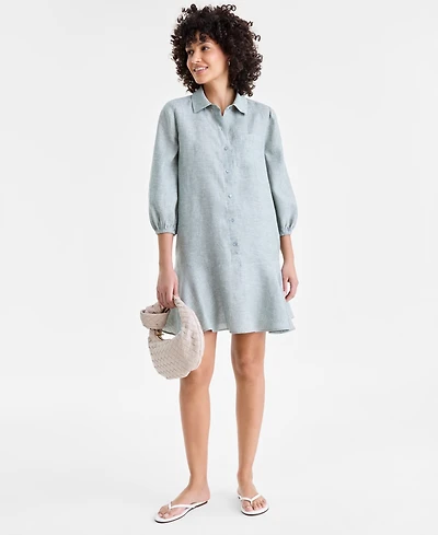 Charter Club Women's 100% Linen Flounce Shirtdress, Created for Macy's