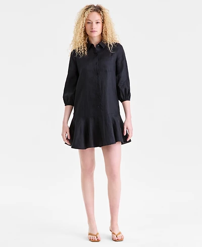 Charter Club Women's 100% Linen Flounce Shirtdress, Created for Macy's