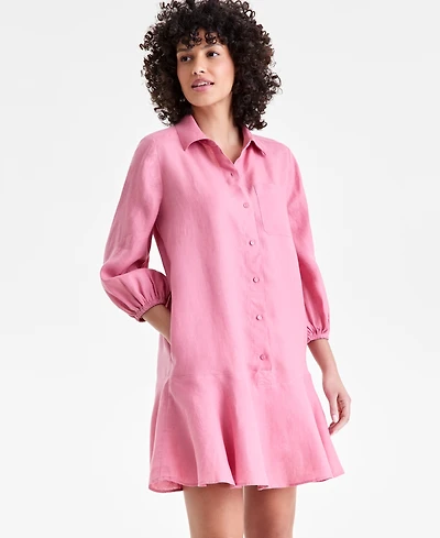 Charter Club Women's 100% Linen Flounce Shirtdress, Created for Macy's
