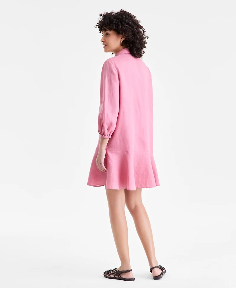 Charter Club Women's 100% Linen Flounce Shirtdress, Created for Macy's