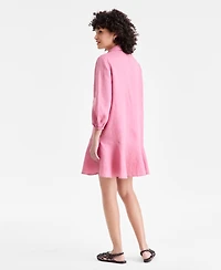 Charter Club Women's 100% Linen Flounce Shirtdress, Created for Macy's