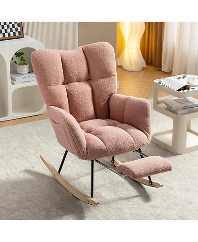 Streamdale Furniture Teddy Fabric Leisure Rocking Chair with Adjustable Footstool
