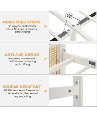 Gaomon Full Rattan Platform Bed Frame with Led Light Headboard, Modern Style Cane Boho Frames Sturdy Steel Slat Support