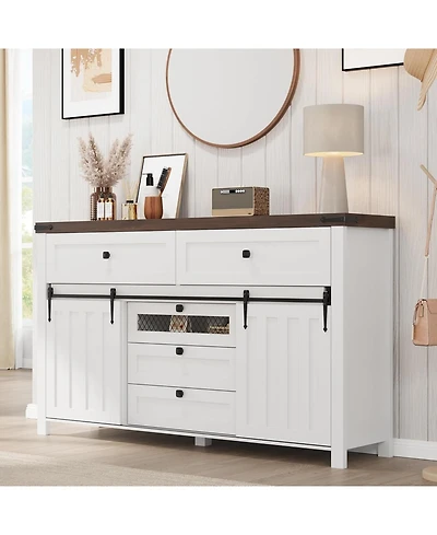 Gaomon Farmhouse 5 Drawers Dresser for Bedroom with Sliding Barn Doors, Wood Dresser & Chest of Drawers, Rustic Dresser Tv Stand, Dresser Organizer