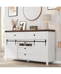 Gaomon Farmhouse 5 Drawers Dresser for Bedroom with Sliding Barn Doors, Wood Dresser & Chest of Drawers, Rustic Dresser Tv Stand, Dresser Organizer