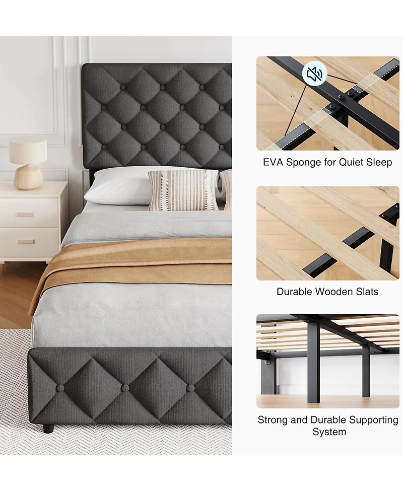 Gaomon Bed Frame with 4 Storage Drawers and Adjustable Headboard