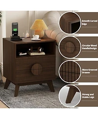 gaomon Fluted Night Stand Wood Tall Nightstands with Charging Station
