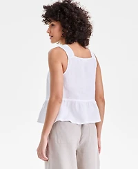 Charter Club Women's Linen Square-Neck Peplum Top, Macy's Exclusive