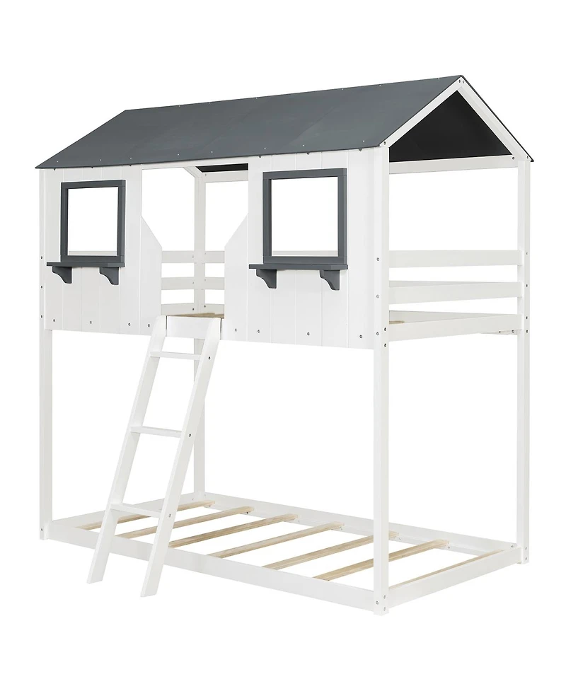 Streamdale Furniture Streamdale Wood Bunk Bed with Roof & Ladder