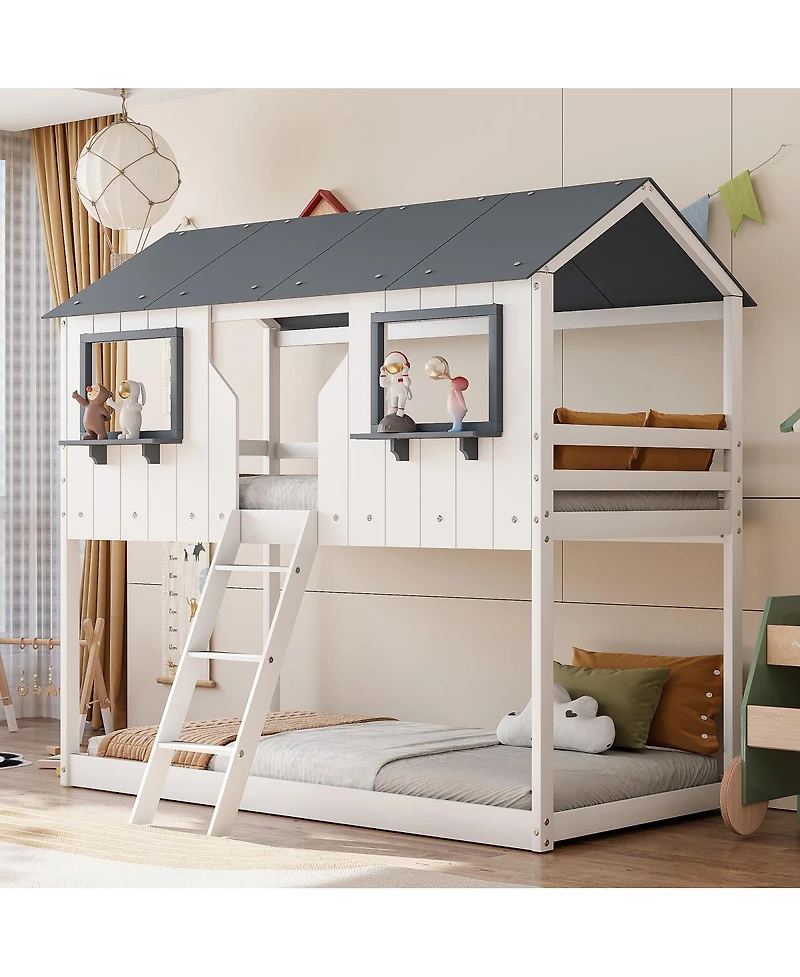 Streamdale Furniture Streamdale Wood Bunk Bed with Roof & Ladder