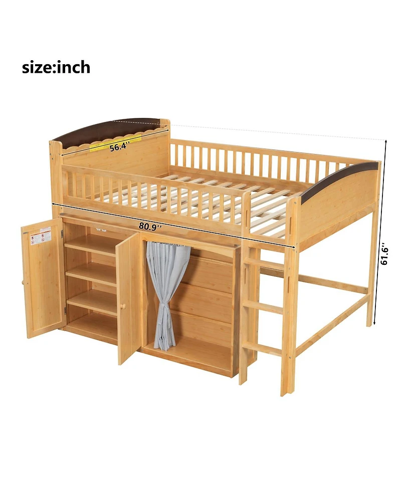 Streamdale Full Size Loft Bed with Storage Cabinet, Wardrobe & Led