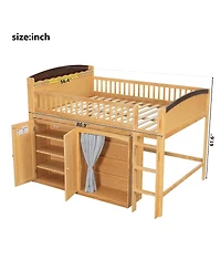 Streamdale Full Size Loft Bed with Storage Cabinet, Wardrobe & Led