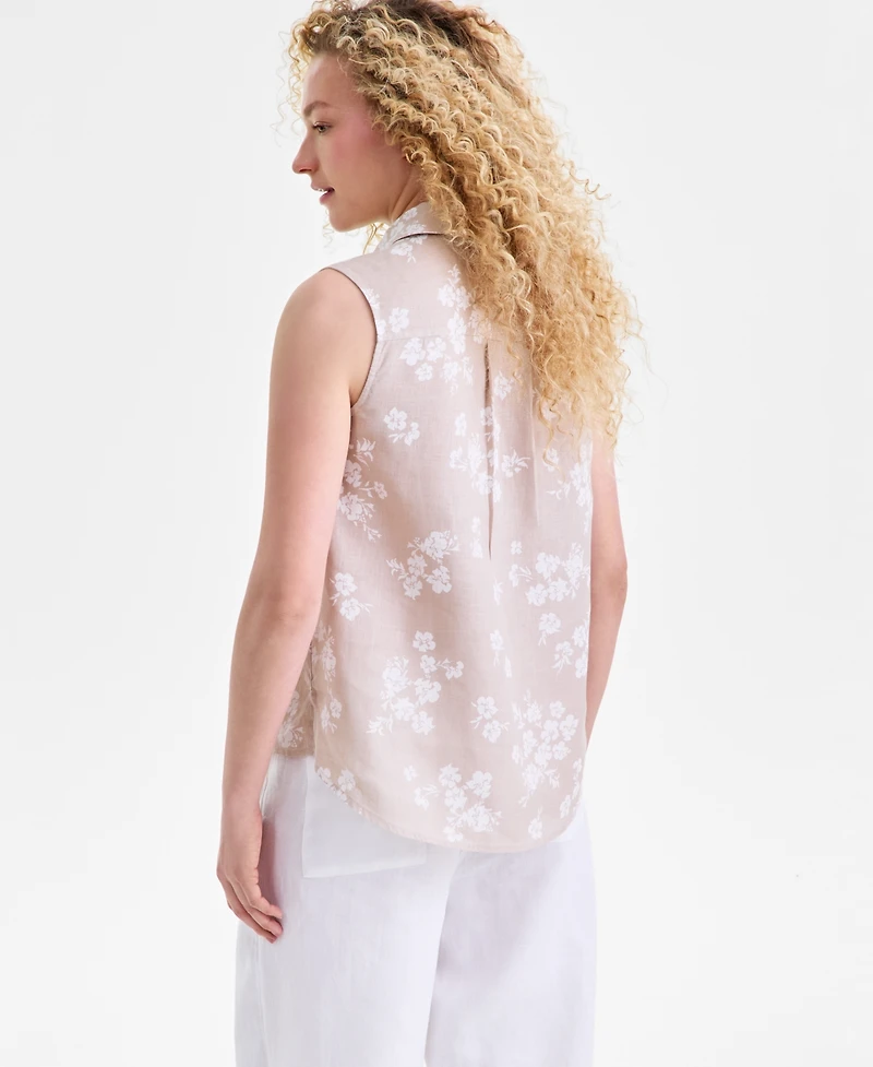 Charter Club Women's 100% Linen Sleeveless Button-Front Shirt, Exclusively at Macy's