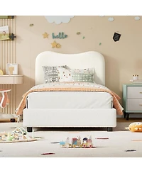 gaomon Bed Frame with Upholstered Headboard, Soft Low Profile Sturdy Platform Rounded Corners Design, Wooden Slats