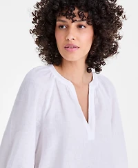 Charter Club Women's 100% Linen Split-Neck 3/4-Sleeve Blouse, Macy's Exclusive