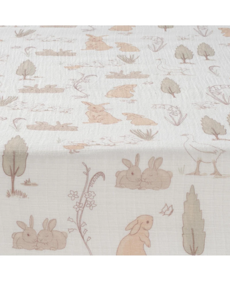 Lambs & Ivy Baby Signature Bunny Hop Organic Cotton Muslin Fitted Crib Sheet