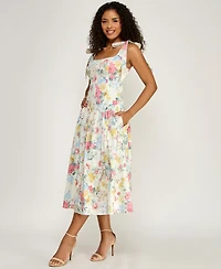 Alex & Sophia Women's Square Neck Printed Poplin Dress