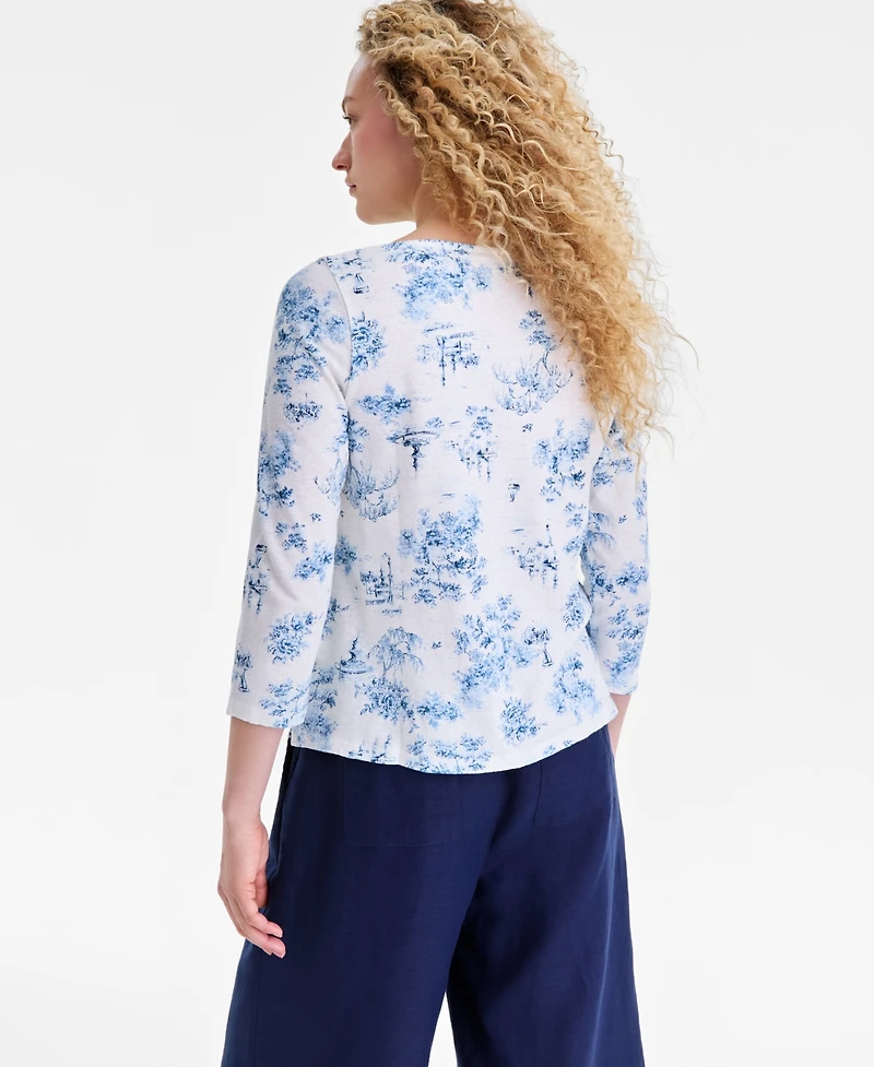 Charter Club Women's Linen Blend Boat-Neck 3/4-Sleeve Top, Macy's Exclusive