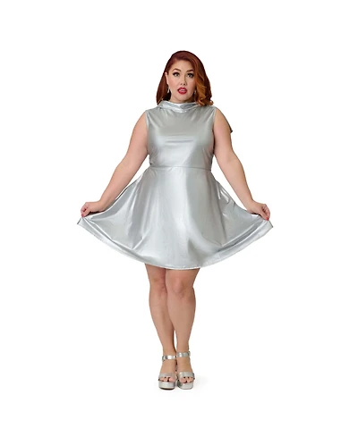 Smak Parlour Plus Knit Mock Neck A-Line Mini Dress