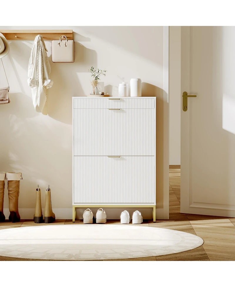 gaomon Handle Fluted Shoe Cabinet